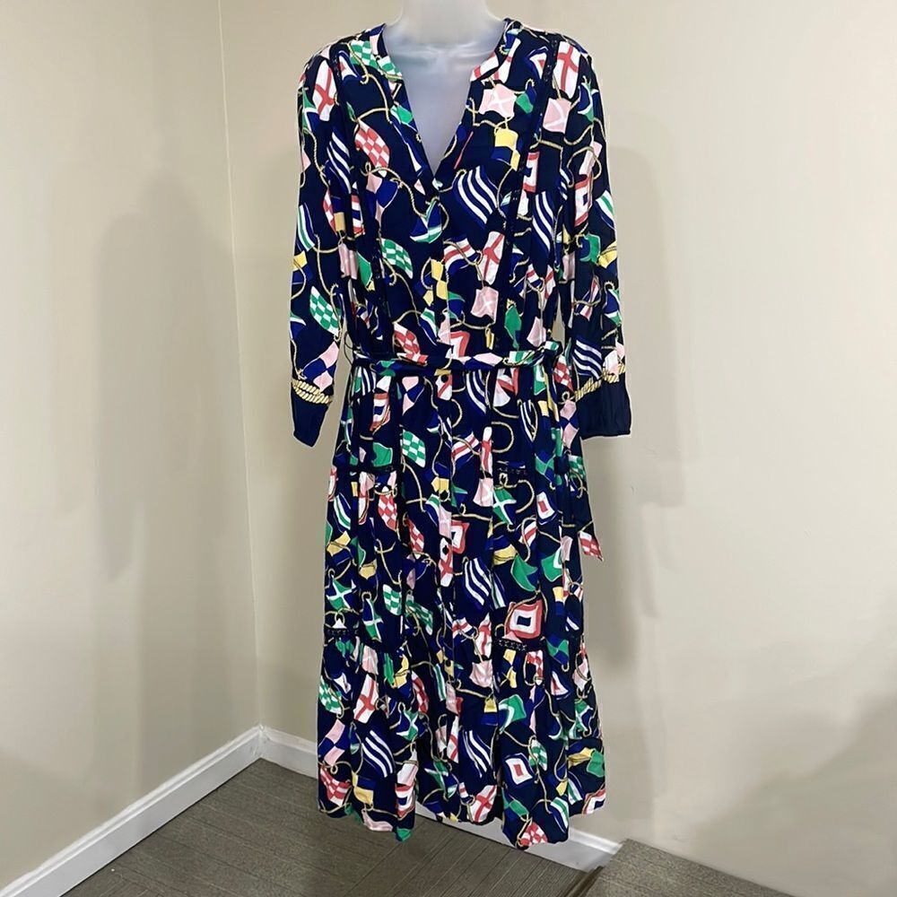 NWOT Crown & Ivy Button Front Belted Nautical Flag Dress.  Size M Medium 8/10